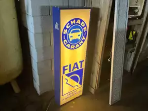 Vintage verlicht FIAT & Schade-Garant staand reclamebord